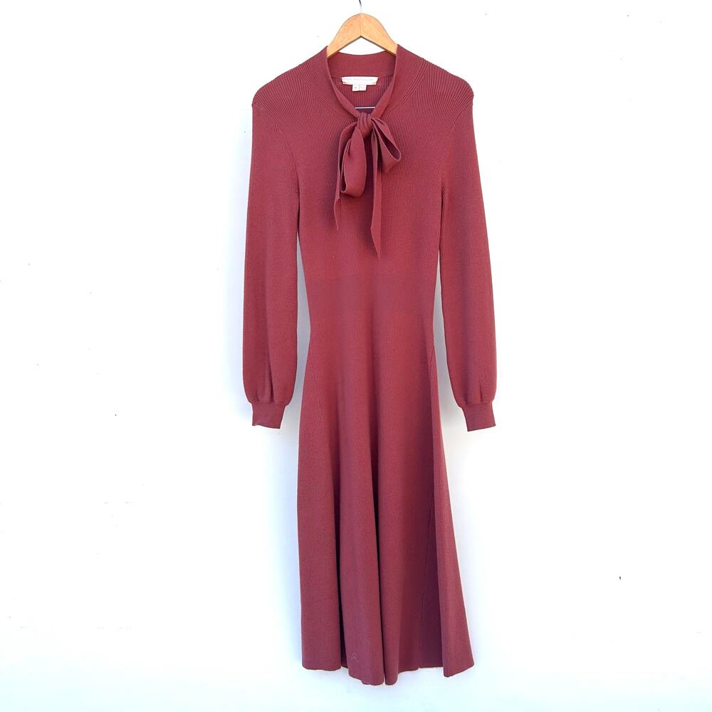 Gal Meets Glam Knit Pink Tie Neck Long Sleeve Sweater Dress Midi Medium Brianna - Picture 4 of 10